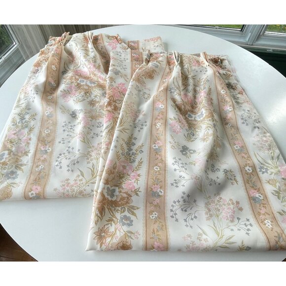 Vintage 70s curtains, pink & tan stripes and flowers, lined pleated panels - Picture 10 of 10